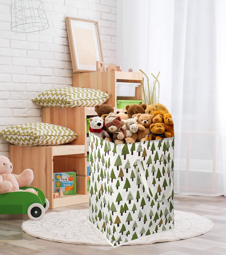 Sanjiaofen 2 pack 75L Large Laundry Basket Green Laundry Hamper With Extended Handles, Freestanding Waterproof Clothes Hamper for Boys,Kids woodland decor, Nersery,Bedroom, Bathroom.(Green tree)