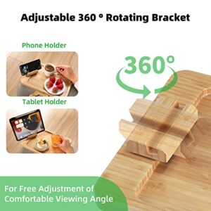 GEHE Bamboo Couch Arm Table for Wide Couches Arm, Foldable Sofa Arm Tray Clip Table with 360° Rotating Phone Holder, Portable Couch Arm Tray/Armrest Tray for Eating and Drink Tray Table