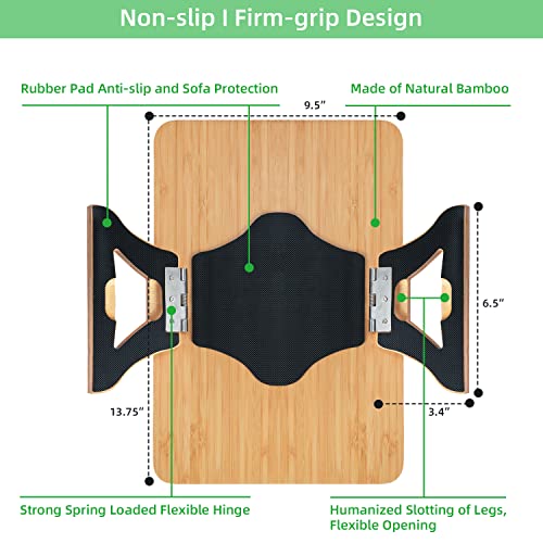 GEHE Bamboo Couch Arm Table for Wide Couches Arm, Foldable Sofa Arm Tray Clip Table with 360° Rotating Phone Holder, Portable Couch Arm Tray/Armrest Tray for Eating and Drink Tray Table