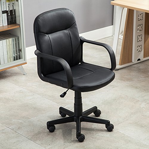 BELLEZE Faux Leather Computer Desk with Arms, Mid Back Ergonomic Executive Office Task Chair, Adjustable with Swivel for Home Workstation - Harper (Black)