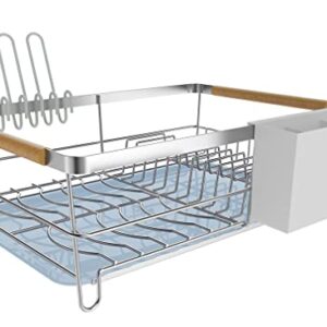 FLIORS Dish Drying Rack Stainless Steel, Dish Racks for Ditchen Counter, Rotating Spout, Detachable Draining Board, Scratch Proof, Rust Proof, Dish Rack for Cups, Cutlery and Cutting Boards