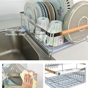 FLIORS Dish Drying Rack Stainless Steel, Dish Racks for Ditchen Counter, Rotating Spout, Detachable Draining Board, Scratch Proof, Rust Proof, Dish Rack for Cups, Cutlery and Cutting Boards