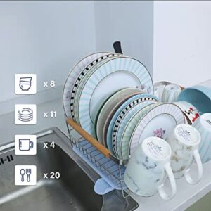 FLIORS Dish Drying Rack Stainless Steel, Dish Racks for Ditchen Counter, Rotating Spout, Detachable Draining Board, Scratch Proof, Rust Proof, Dish Rack for Cups, Cutlery and Cutting Boards