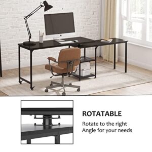 soges Reversible L Shaped Desk, 360° Free Rotating Corner Computer Desk, 55 inch L Desk with Storage Shelves for Home Office, Modern Study Writing Table Workstation, Black