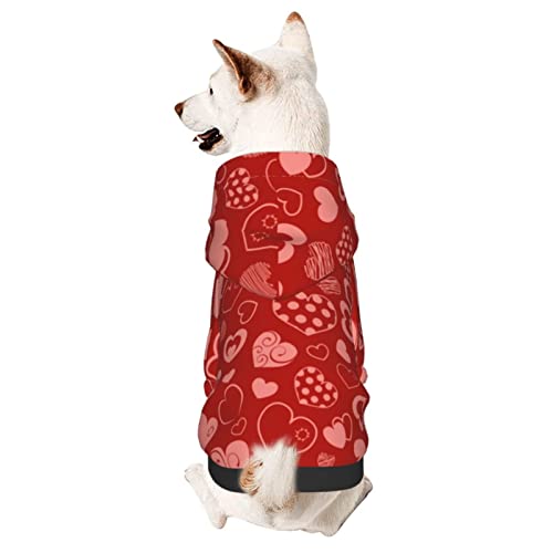 Dog Puppy Hoodies Valentines Day Red Heart Flowers Spring Sweatshirt Pet Hooded Coat Jackets Apparel for Small Dogs