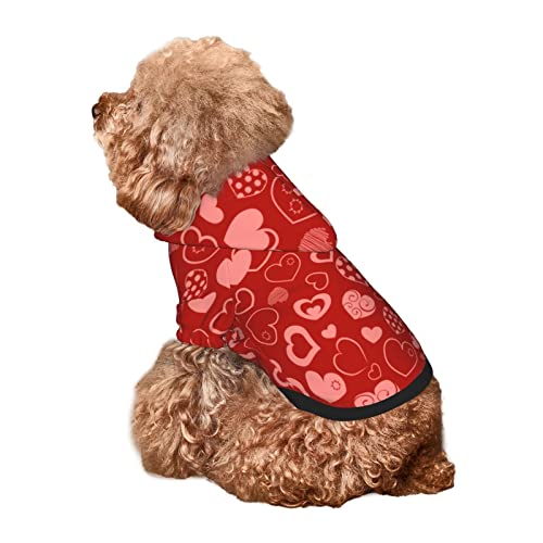 Dog Puppy Hoodies Valentines Day Red Heart Flowers Spring Sweatshirt Pet Hooded Coat Jackets Apparel for Small Dogs