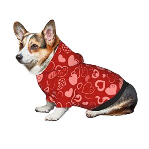 Dog Puppy Hoodies Valentines Day Red Heart Flowers Spring Sweatshirt Pet Hooded Coat Jackets Apparel for Small Dogs