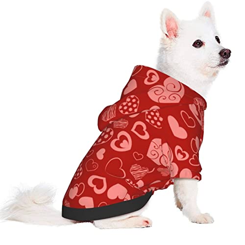 Dog Puppy Hoodies Valentines Day Red Heart Flowers Spring Sweatshirt Pet Hooded Coat Jackets Apparel for Small Dogs