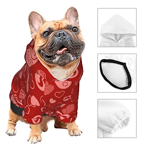 Dog Puppy Hoodies Valentines Day Red Heart Flowers Spring Sweatshirt Pet Hooded Coat Jackets Apparel for Small Dogs