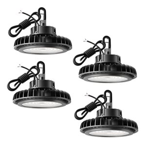 ufo led high bay light 200w led warehouse lights ip65 for wet location led commercial area lighting fixture for gym factory warehouse etl certified 5' cable 5000k 1-10v dimmable 28000lm black 4pack