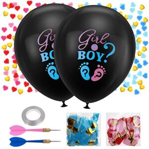 2 pieces gender reveal balloon with confetti and darts, 36inch large confetti balloons boy or girl black balloons with ribbons for party supplies gender reveal decorations