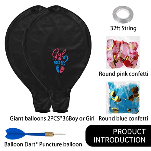 2 Pieces Gender Reveal Balloon with Confetti and Darts, 36inch Large Confetti Balloons Boy or Girl Black Balloons with Ribbons for Party Supplies Gender Reveal Decorations