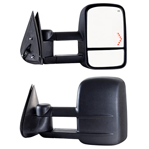 GLISTUNING Towing Mirror for Chevy Silverado - GMC Sierra Tahoe Suburban Avalanche 2003 2004 2005 2006 Side mirror with Power Glass Power Heated Extendable Trailer Mirror Pair Set