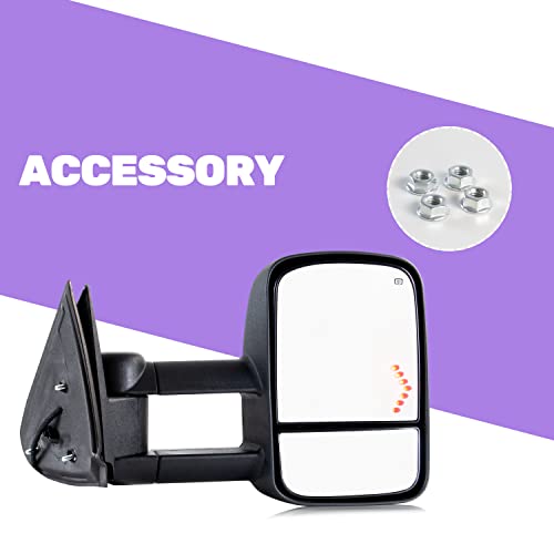 GLISTUNING Towing Mirror for Chevy Silverado - GMC Sierra Tahoe Suburban Avalanche 2003 2004 2005 2006 Side mirror with Power Glass Power Heated Extendable Trailer Mirror Pair Set