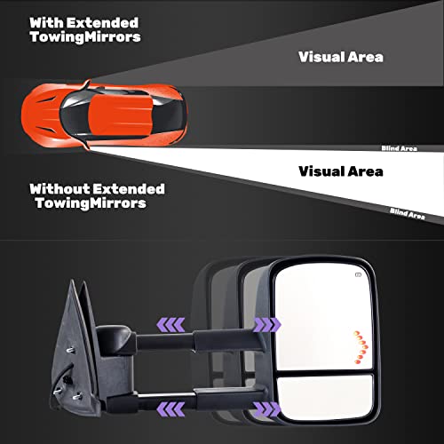 GLISTUNING Towing Mirror for Chevy Silverado - GMC Sierra Tahoe Suburban Avalanche 2003 2004 2005 2006 Side mirror with Power Glass Power Heated Extendable Trailer Mirror Pair Set