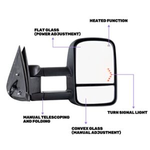 GLISTUNING Towing Mirror for Chevy Silverado - GMC Sierra Tahoe Suburban Avalanche 2003 2004 2005 2006 Side mirror with Power Glass Power Heated Extendable Trailer Mirror Pair Set