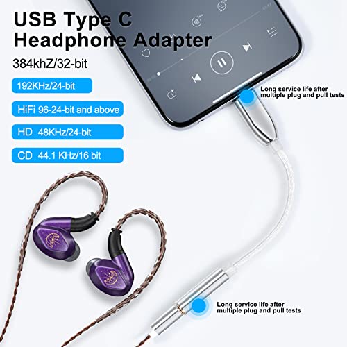 YYSEE USB C to 3.5mm Audio Adapter USB C Headphone Adapter 32bit 384KHz USB C DAC Realtek ALC5686 Type C to AUX Audio Jack Adapter for Pixel, Samsung,Huawei.