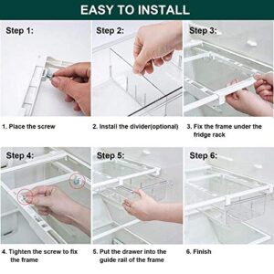 LALASTAR Small Fridge Drawer Organizer, Mini Refrigerator Drawers Storage Box, Pull Out Refrigerator Storage Drawers for Food, Drinks, Fit for Fridge Shelf Under 0.6" (4-grid) Dividers Are Removable