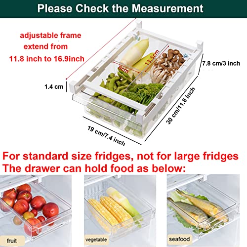 LALASTAR Small Fridge Drawer Organizer, Mini Refrigerator Drawers Storage Box, Pull Out Refrigerator Storage Drawers for Food, Drinks, Fit for Fridge Shelf Under 0.6" (4-grid) Dividers Are Removable