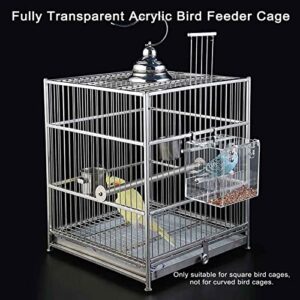 Bird Feeder No Mess Seed Catcher Tray Cage, Transparent Bird Feeder Cage with Stainless Steel Hooks for Small Bird Canary Parakeet Budgerigar Parrots Crested Myna Cockatiel Lovebird