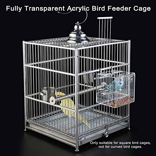 Bird Feeder No Mess Seed Catcher Tray Cage, Transparent Bird Feeder Cage with Stainless Steel Hooks for Small Bird Canary Parakeet Budgerigar Parrots Crested Myna Cockatiel Lovebird