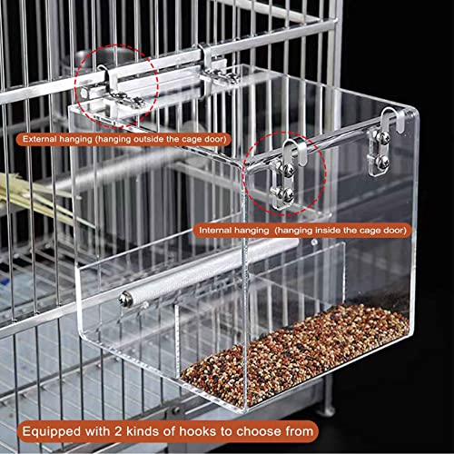 Bird Feeder No Mess Seed Catcher Tray Cage, Transparent Bird Feeder Cage with Stainless Steel Hooks for Small Bird Canary Parakeet Budgerigar Parrots Crested Myna Cockatiel Lovebird