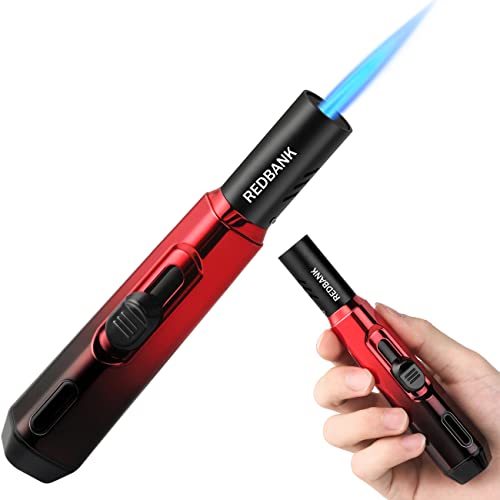 REDBANK Torch Lighter， Butane Lighters，Refillable Torch Lighter，Windproof Butane Refillable Gas Long Lighter (Butane Gas Not Included) (RED-Long)