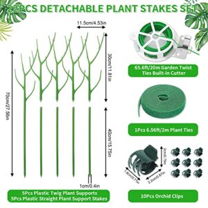 ROADPLUM 5 Pack 27.56" Detachable Twig Plant Support Stakes Set, Blends in to Plant, Branch Plant Sticks with Orchid Clips Twist Plant Ties, Twig Trellis for Indoor Outdoor Plants Potted Plants Flower