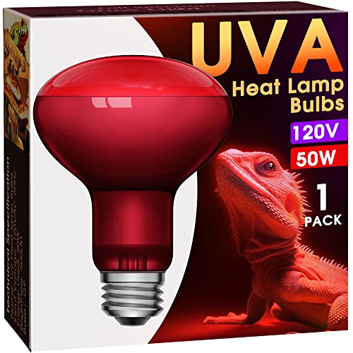 Briignite Heat Lamp Bulbs, UVA Reptile Light, Red Heat Lamp Bulb, E26 Base, 50W Basking Spot Bulb for Reptile, Full Spectrum Heat Light Bulb for Turtle Lizard Tank, Bearded Dragon