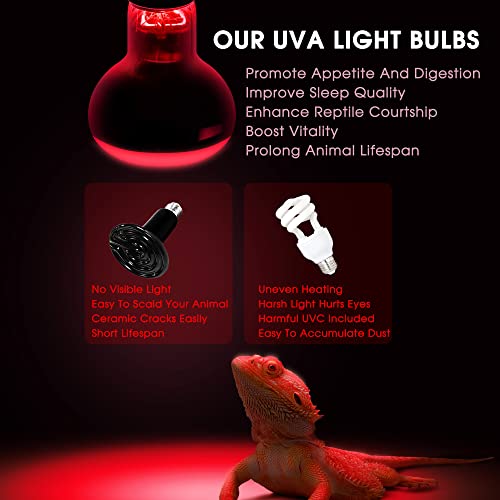 Briignite Heat Lamp Bulbs, UVA Reptile Light, Red Heat Lamp Bulb, E26 Base, 50W Basking Spot Bulb for Reptile, Full Spectrum Heat Light Bulb for Turtle Lizard Tank, Bearded Dragon