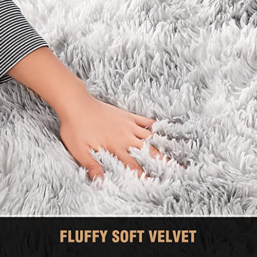 LFHHT Area Rug 6x9 for Living Room Bedroom, Large Grey Fluffy Shag Area Rugs for Nursery Dorm Room Home Decor, Carpet Shaggy Fuzzy Rugs for Kids Girls Boys, Tie-Dyed Light Grey