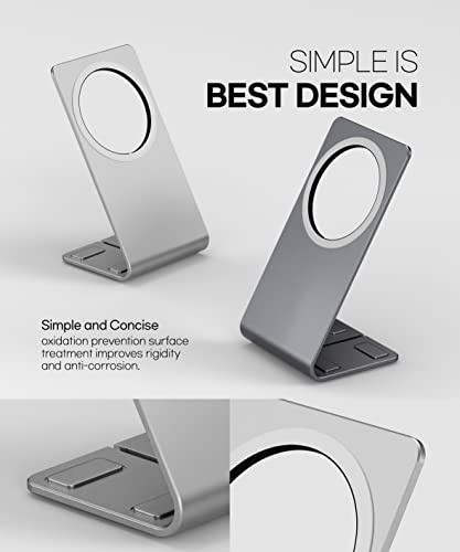 iLakia Cell Phone Stand for MagSafe Charger, Aluminum Charging Holder Dock Cradle for Desk, Mag-Safe Accessories Compatible with iPhone 14 13 12 Model Series, Silver Color (MagSafe Not Included)