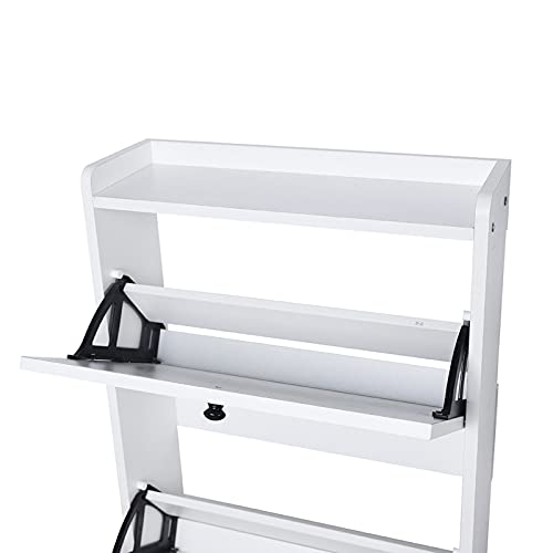 ZHFEISY 3 Tier Shoe Cabinet Shoe Storage Cabinet Tipping Bucket Design Shoe Cabinet White Shoe Rack for Entryway Hallway