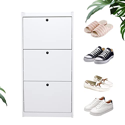 ZHFEISY 3 Tier Shoe Cabinet Shoe Storage Cabinet Tipping Bucket Design Shoe Cabinet White Shoe Rack for Entryway Hallway