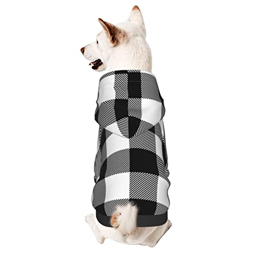 Dog Puppy Hoodies White Black Buffalo Plaid Buffalo Check Sweatshirt Pet Hooded Coat Jackets Apparel for Small Dogs Small