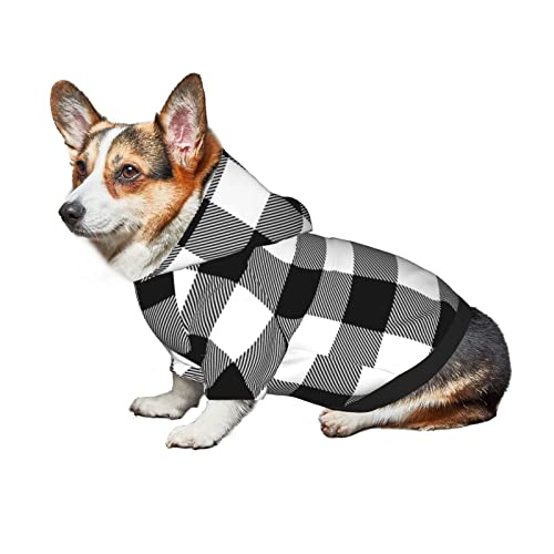 Dog Puppy Hoodies White Black Buffalo Plaid Buffalo Check Sweatshirt Pet Hooded Coat Jackets Apparel for Small Dogs Small