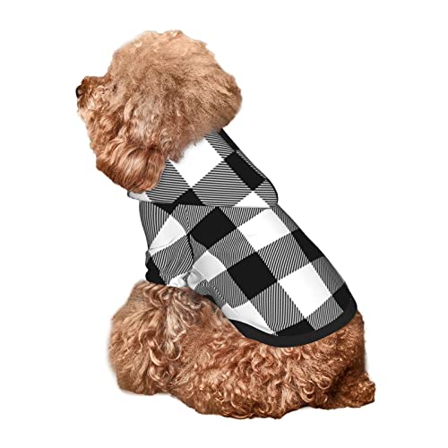 Dog Puppy Hoodies White Black Buffalo Plaid Buffalo Check Sweatshirt Pet Hooded Coat Jackets Apparel for Small Dogs Small