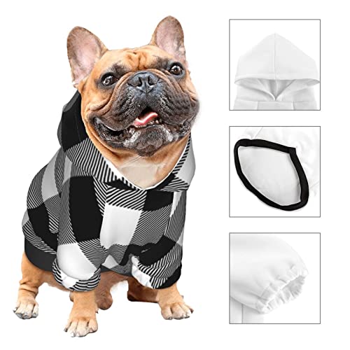 Dog Puppy Hoodies White Black Buffalo Plaid Buffalo Check Sweatshirt Pet Hooded Coat Jackets Apparel for Small Dogs Small