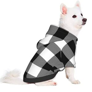 Dog Puppy Hoodies White Black Buffalo Plaid Buffalo Check Sweatshirt Pet Hooded Coat Jackets Apparel for Small Dogs Small