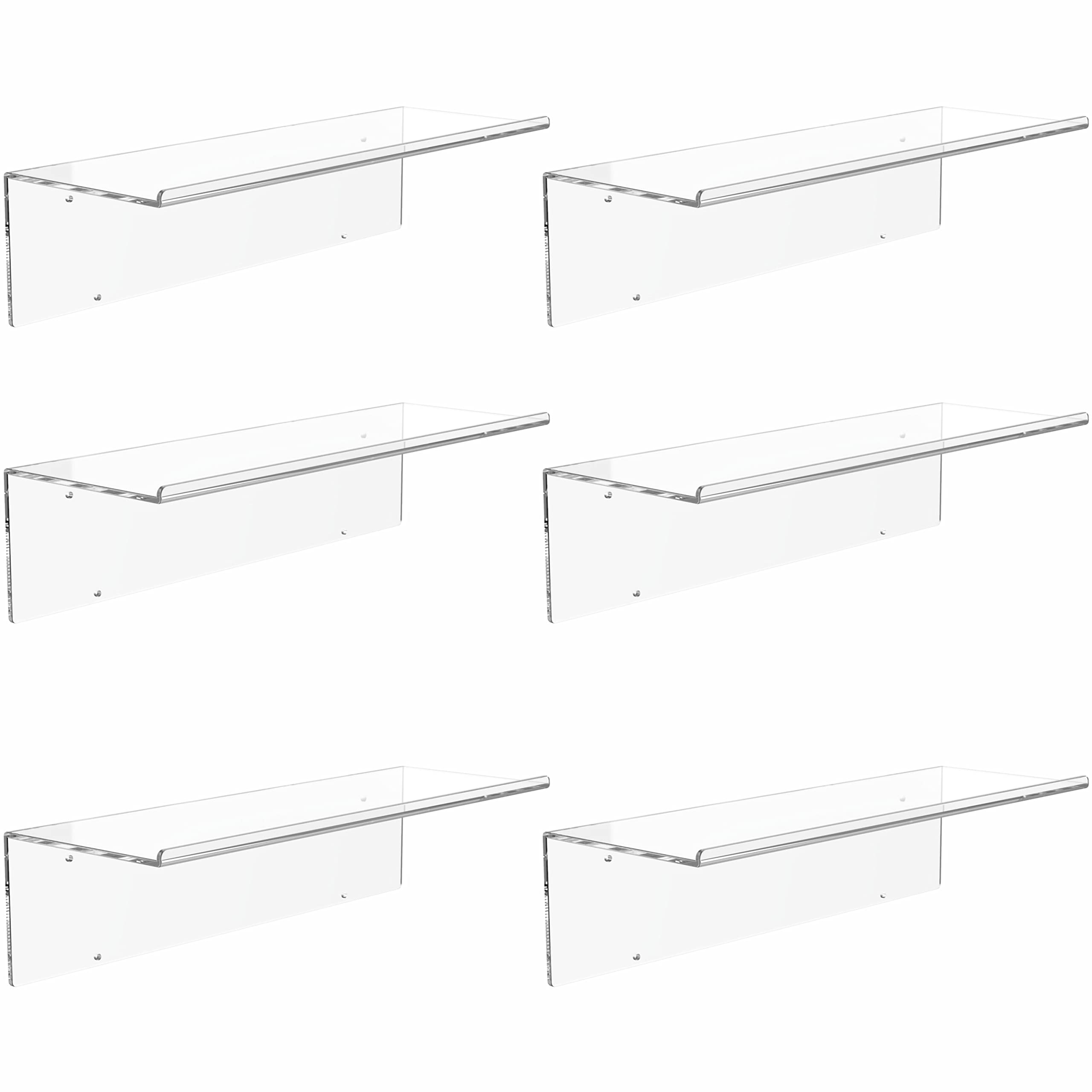 Clear Acrylic Floating Wall Ledge Shelf Modern Wall Mounted Floating Shelves for Bedroom Deco Living Room Hanging Shelving for Bathroom,Laundry Room,Small Shelf for Plant Lego Funko Pop Set of 6