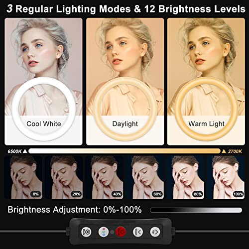 10.2" Selfie Ring Light with Stand and Phone Holder, Desk Tripod, 29 RGB Lighting Modes, Remote for iPhone &Android Camera. LED Halo Light for Photo, Video Recording, TikTok. Circle Ringlight Dimmable