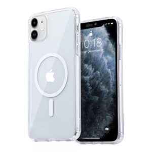 gyizho strong magnetic clear for iphone 11 case [compatible with magsafe] [military grade drop tested] shockproof protective slim thin phone cover 6.1 inch clear