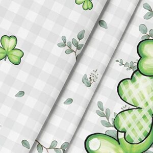 Horaldaily St. Patrick's Day Tablecloth 60x84 Inch, Buffalo Plaid Shamrock Eucalyptus Table Cover for Party Picnic Dinner Decor