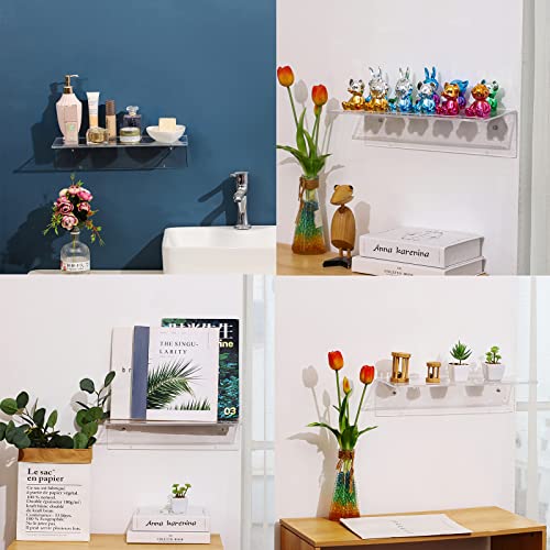 Invisible Acrylic Floating Shelves for Funko Pop Lego Sets Collectibles Bookshelf Figures Plant Picture Photo Modern Wall Ledge Floating Shelf for Bedroom Decor Living Room Wall Mounted Set of 4