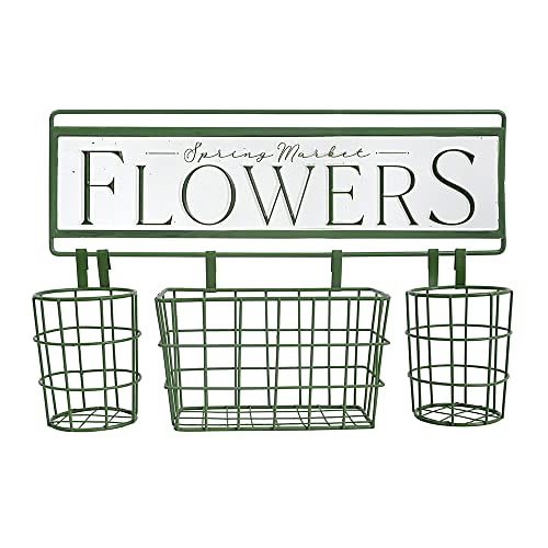 BIG FORTUNE Metal Flower Sign With Hanging Wire Baskets For Small Flower Pots,Wall Plant Holder,Garden Wall Plant Hanger,Metal Flower Pot Holder, Wall Planters Boxes for Outdoor Indoor Balcony Porch Fence