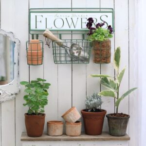 BIG FORTUNE Metal Flower Sign With Hanging Wire Baskets For Small Flower Pots,Wall Plant Holder,Garden Wall Plant Hanger,Metal Flower Pot Holder, Wall Planters Boxes for Outdoor Indoor Balcony Porch Fence