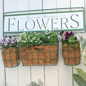 BIG FORTUNE Metal Flower Sign With Hanging Wire Baskets For Small Flower Pots,Wall Plant Holder,Garden Wall Plant Hanger,Metal Flower Pot Holder, Wall Planters Boxes for Outdoor Indoor Balcony Porch Fence