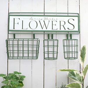 BIG FORTUNE Metal Flower Sign With Hanging Wire Baskets For Small Flower Pots,Wall Plant Holder,Garden Wall Plant Hanger,Metal Flower Pot Holder, Wall Planters Boxes for Outdoor Indoor Balcony Porch Fence