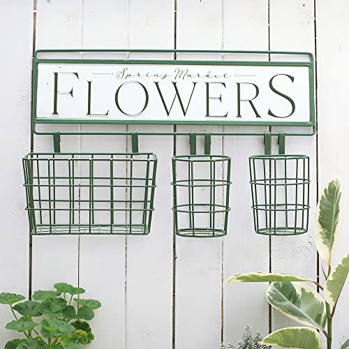 BIG FORTUNE Metal Flower Sign With Hanging Wire Baskets For Small Flower Pots,Wall Plant Holder,Garden Wall Plant Hanger,Metal Flower Pot Holder, Wall Planters Boxes for Outdoor Indoor Balcony Porch Fence