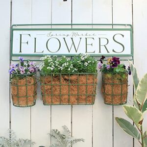 BIG FORTUNE Metal Flower Sign With Hanging Wire Baskets For Small Flower Pots,Wall Plant Holder,Garden Wall Plant Hanger,Metal Flower Pot Holder, Wall Planters Boxes for Outdoor Indoor Balcony Porch Fence